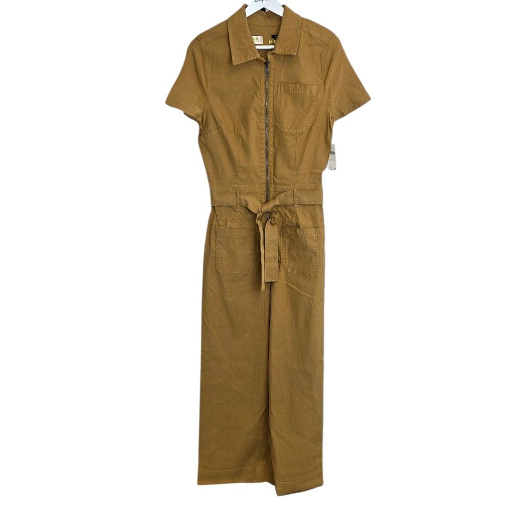 Utility Short-Sleeve Jumpsuit in Camel